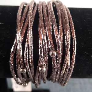 Strand Bracelet Silver Shimmer Silver Metal Beads Accent Magnetic Closure